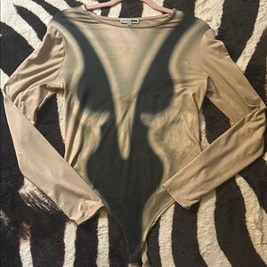 ALO Yoga Tan and Black Long Sleeve Bodysuit